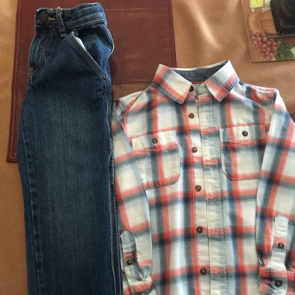Plaid Shirt & Denim Jeans